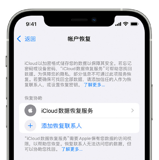 鹤庆苹果手机维修分享在 iPhone 上设置帐户恢复联系人的方法 